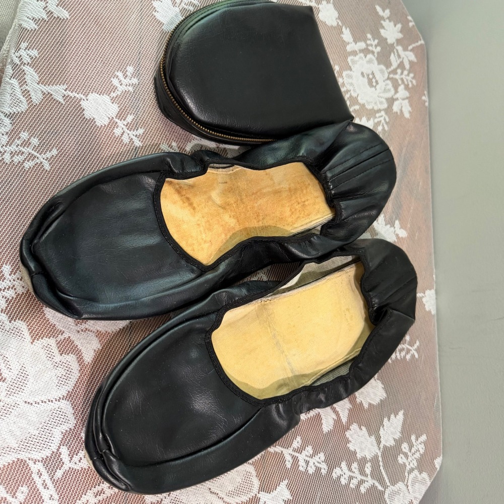 Vintage Travel Slippers Mens Size 13 Black Good Foldable Pouch WPL 11403 Japan